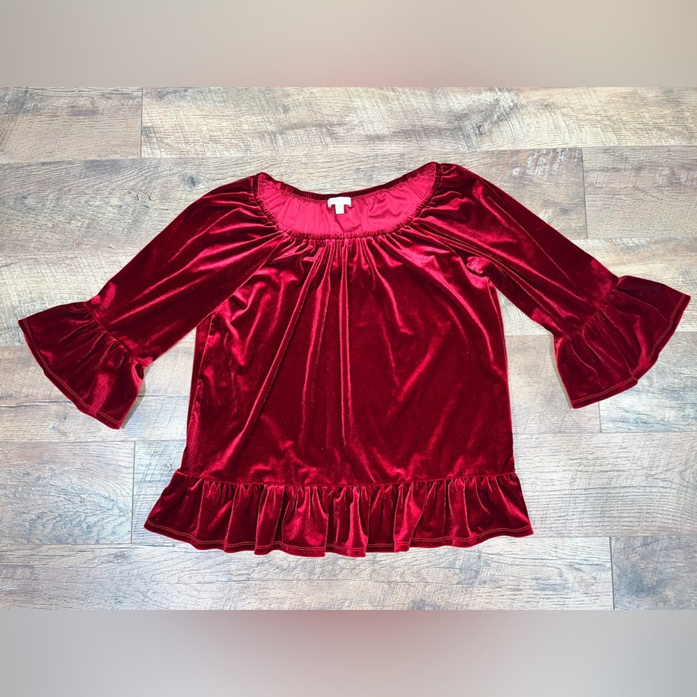 Fever Red Velvet Bell Sleeve Top